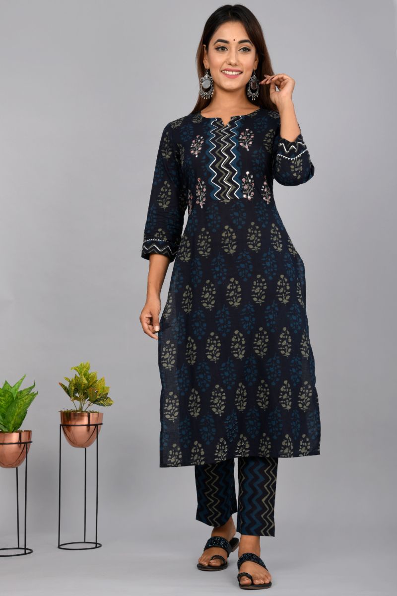 INDIJOY Women's Cotton Batik Print Kurti- Blue, Medium : Amazon.in: Fashion