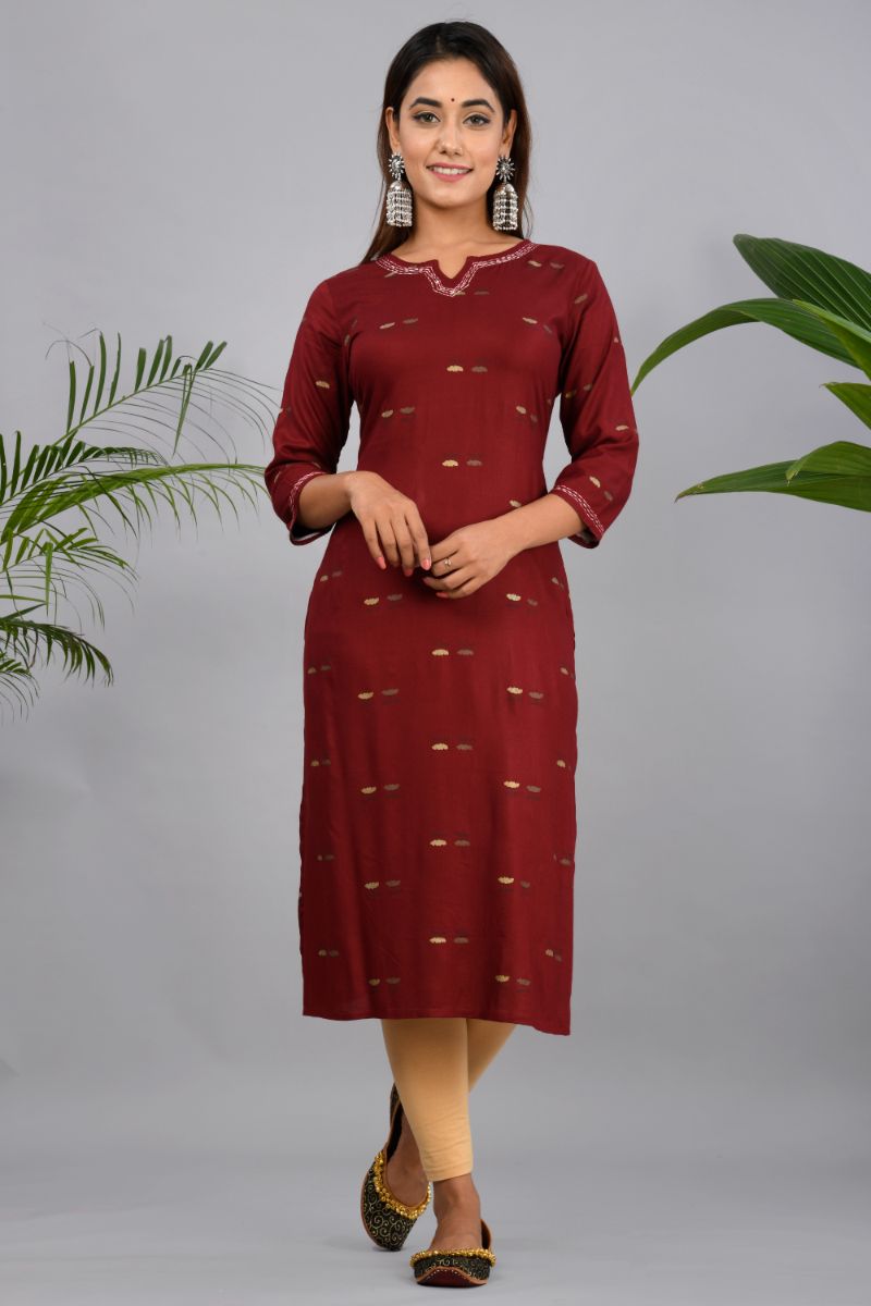 Maroon Printed Cotton Party Wear Kurti | Designer kurti patterns, Stylish  dress designs, Fancy dress design