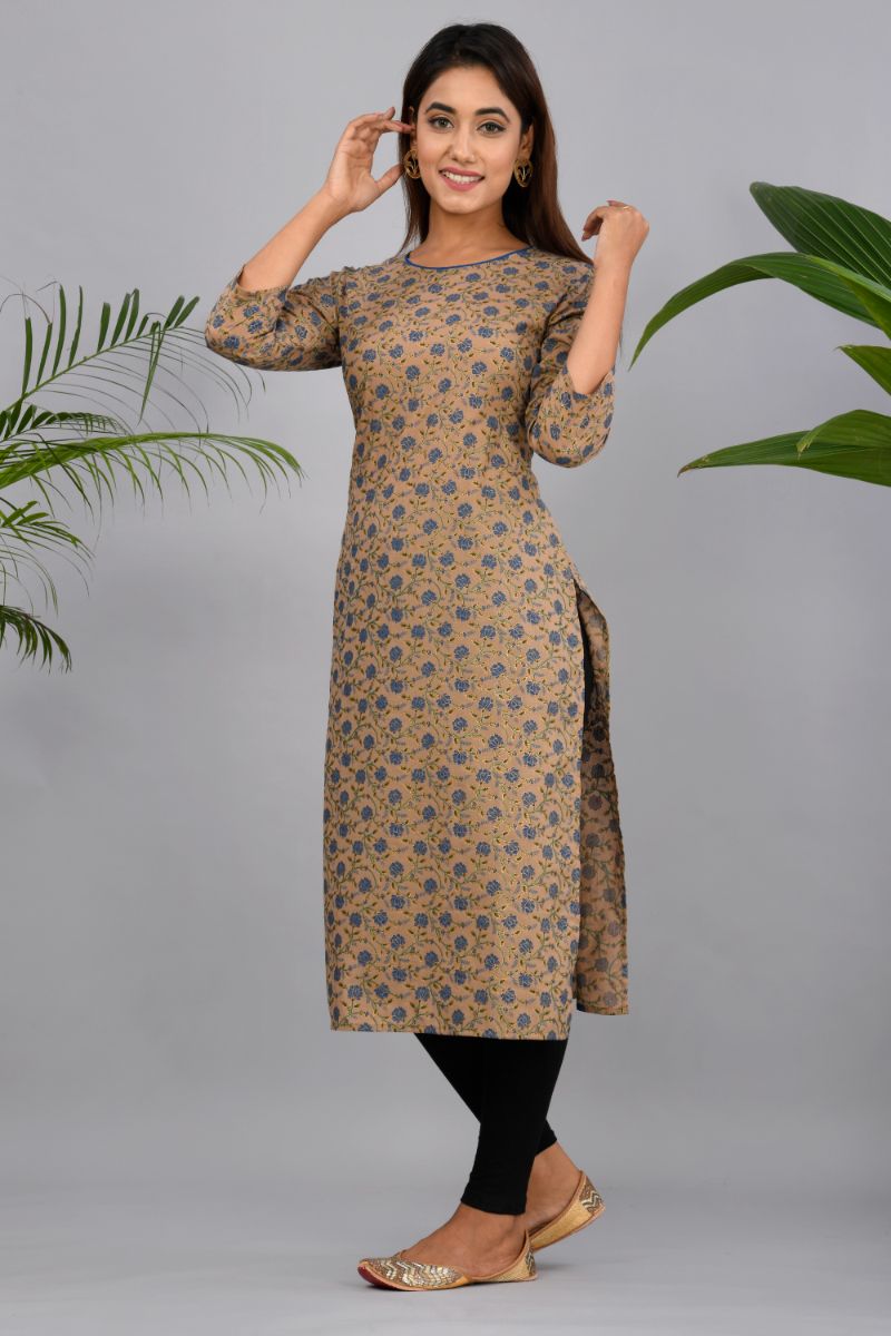 Buy Bright Cotton Short Kurti Top (Large, Light Brown) at Amazon.in